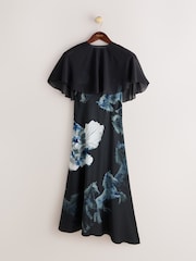 Imprimé fleuri Elegance Noir - CERENE Slip dress en Satin avec cape transparente amovible - Image 5 de 12