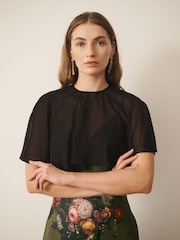 CERENE Crystal Green Majestic Floral Print Satin Slip Dress With Detachable Sheer Cape - Image 5 of 12