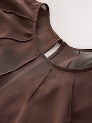 CERENE Crystal Brown Satin Slip Dress With Detachable Sheer Cape - Image 7 of 10
