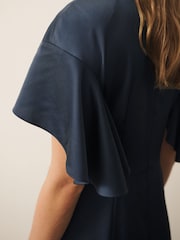 CERENE Caitlyn Navy Angel Sleeves Satin Maxi Dress - Image 4 of 10