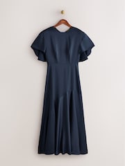 CERENE Caitlyn Navy Angel Sleeves Satin Maxi Dress - Image 5 of 10