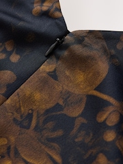 CERENE Caitlyn Gold Precious Floral Print Angel Sleeves Satin Maxi Dress - Image 7 of 10