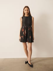 CERENE Matilda Black Majestic Floral Print Detachable Cape Mini Dress - Image 3 of 14