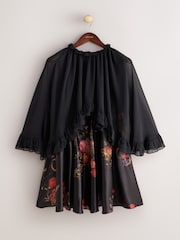 CERENE Matilda Black Majestic Floral Print Detachable Cape Mini Dress - Image 6 of 14