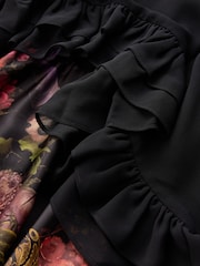 CERENE Matilda Black Majestic Floral Print Detachable Cape Mini Dress - Image 8 of 14