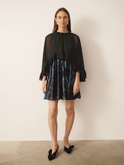 CERENE Matilda Black Butterfly Freedom Print Detachable Cape Mini Dress - Image 1 of 14