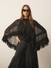 CERENE Matilda Black Butterfly Freedom Print Detachable Cape Mini Dress - Image 3 of 14