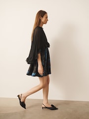 CERENE Matilda Black Butterfly Freedom Print Detachable Cape Mini Dress - Image 4 of 14