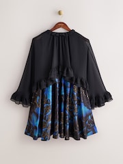 CERENE Matilda Black Butterfly Freedom Print Detachable Cape Mini Dress - Image 6 of 14