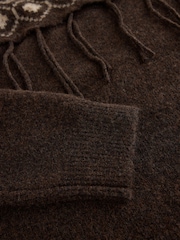 Chocolate Brown Fairisle Knitted Roll Neck Fringe Detail Mock Layer Jumper - Image 7 of 8