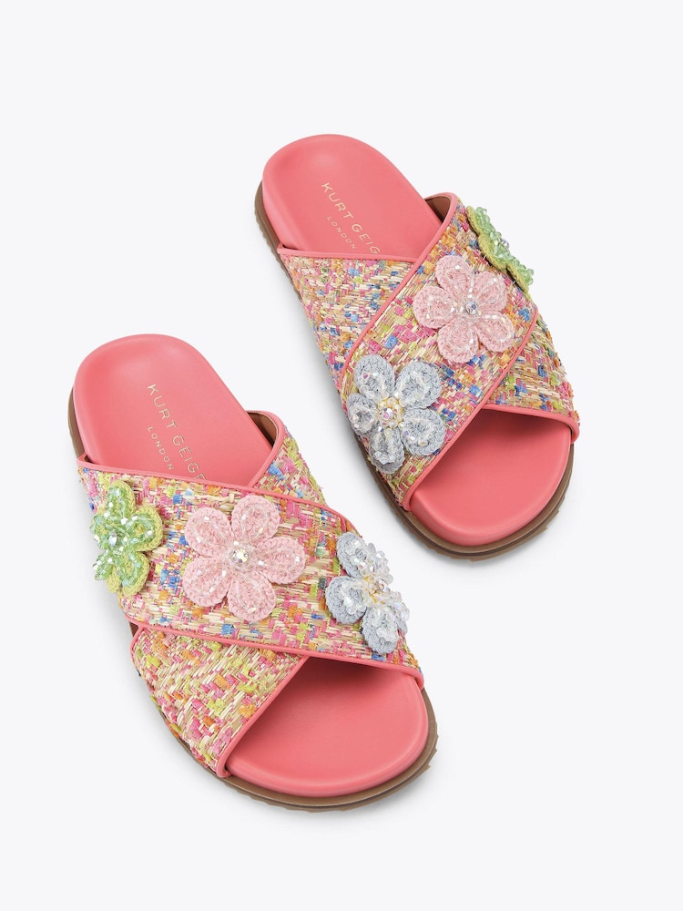 Kurt Geiger London Dark Pink Brixton Cross Strap Slide Sandals - Image 2 of 4 Kurt Geiger London Dark Pink Brixton Cross Strap Slide Sandals - Image 2 of 4