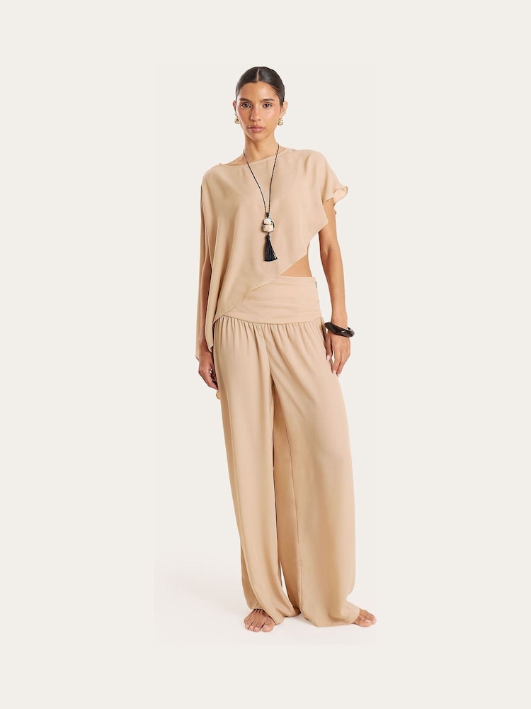 4th & Reckless Cream Drape Wide Leg Trousers - Image 1 of 3