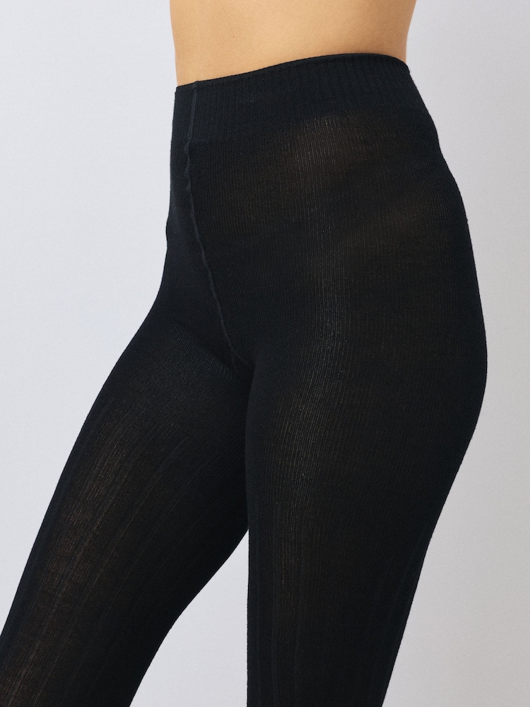 Black Warm Handle Ribbed Tights 1 Pack - Image 3 of 3