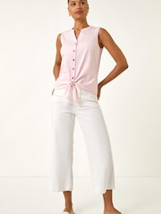Roman Pink Contrast Tie Front Button Blouse - Image 2 of 5