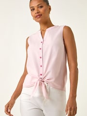 Roman Pink Contrast Tie Front Button Blouse - Image 4 of 5