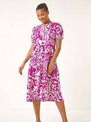 Roman Pink Abstract Print Midi Shirt Dress - Image 1 of 5