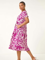 Roman Pink Abstract Print Midi Shirt Dress - Image 3 of 5