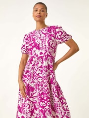 Roman Pink Abstract Print Midi Shirt Dress - Image 4 of 5