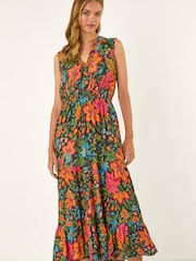Roman Red Floral Shirred Maxi Dress - Image 1 of 5