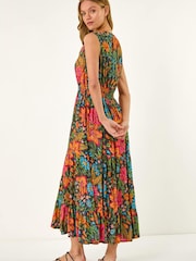 Roman Red Floral Shirred Maxi Dress - Image 3 of 5
