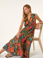 Roman Red Floral Shirred Maxi Dress - Image 4 of 5
