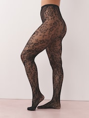 블랙 - Floral Lace Pattern Tights 1 Pack - 3의 이미지 1