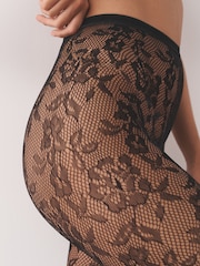 블랙 - Floral Lace Pattern Tights 1 Pack - 3의 이미지 2