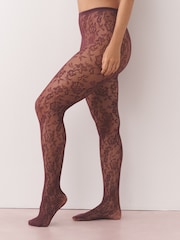 베리 레드 - Floral Lace Pattern Tights 1 Pack - 3의 이미지 1