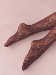 베리 레드 - Floral Lace Pattern Tights 1 Pack - 3의 이미지 2