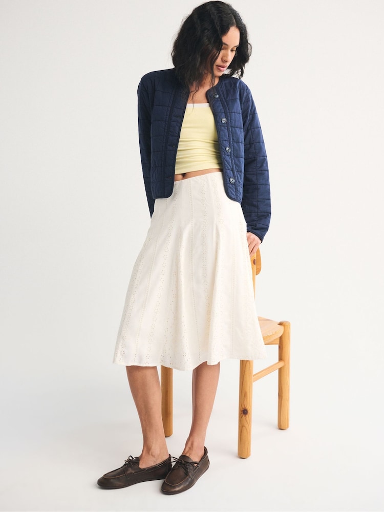 Abercrombie & Fitch Cream High Rise Midi Skirt - Image 2 of 8