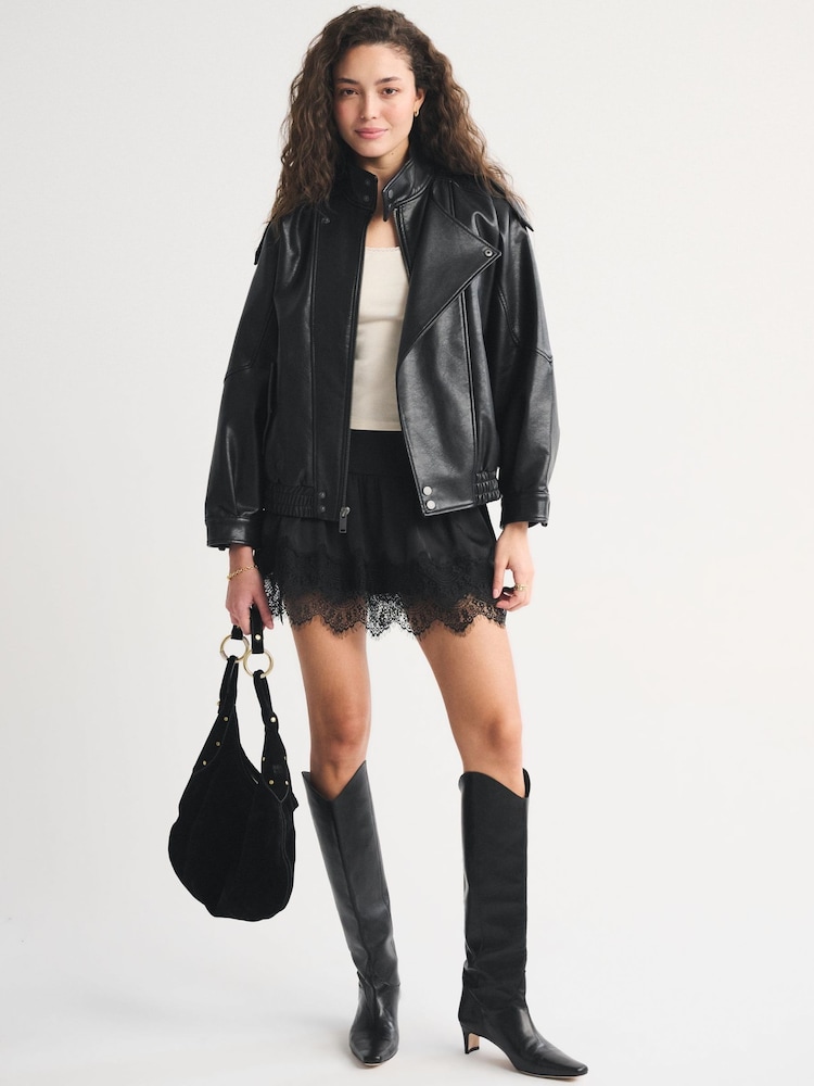 Abercrombie & Fitch Black Moto Boho Mini Skort - Image 2 of 9