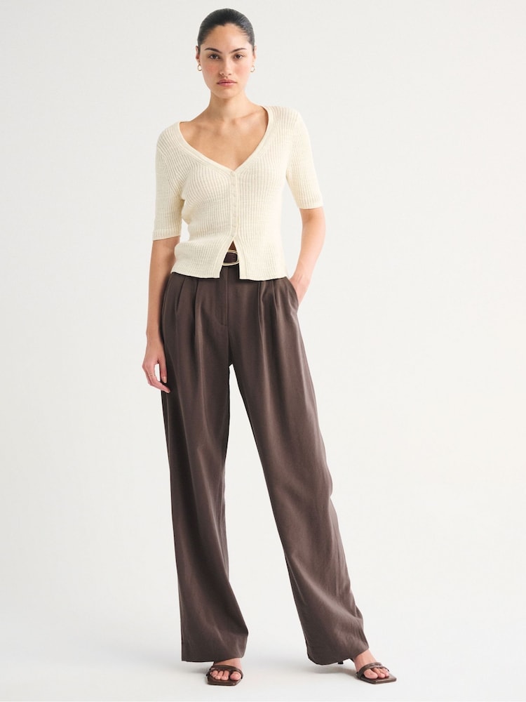 Abercrombie & Fitch Brown Sloane Relaxed Textured Trousers - Image 2 of 7