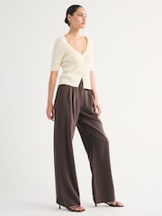 Abercrombie & Fitch Brown Sloane Relaxed Textured Trousers - Image 4 of 7
