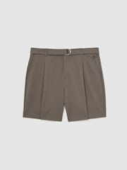 Reiss Taupe Brown Hadi Belted Pleated Shorts - Image 2 of 6