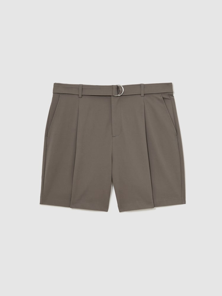Reiss Taupe Brown Hadi Belted Pleated Shorts - Image 2 of 6 Reiss Taupe Brown Hadi Belted Pleated Shorts - Image 2 of 6