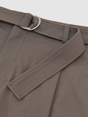 Reiss Taupe Brown Hadi Belted Pleated Shorts - Image 6 of 6