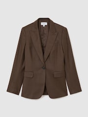 Brązowy Mocha - Reiss Derby Wool-Blend Single-Breasted Blazer - Obraz 2 z 10