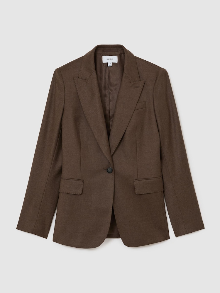 Brązowy Mocha - Reiss Derby Wool-Blend Single-Breasted Blazer - Obraz 2 z 10 Brązowy Mocha - Reiss Derby Wool-Blend Single-Breasted Blazer - Obraz 2 z 10