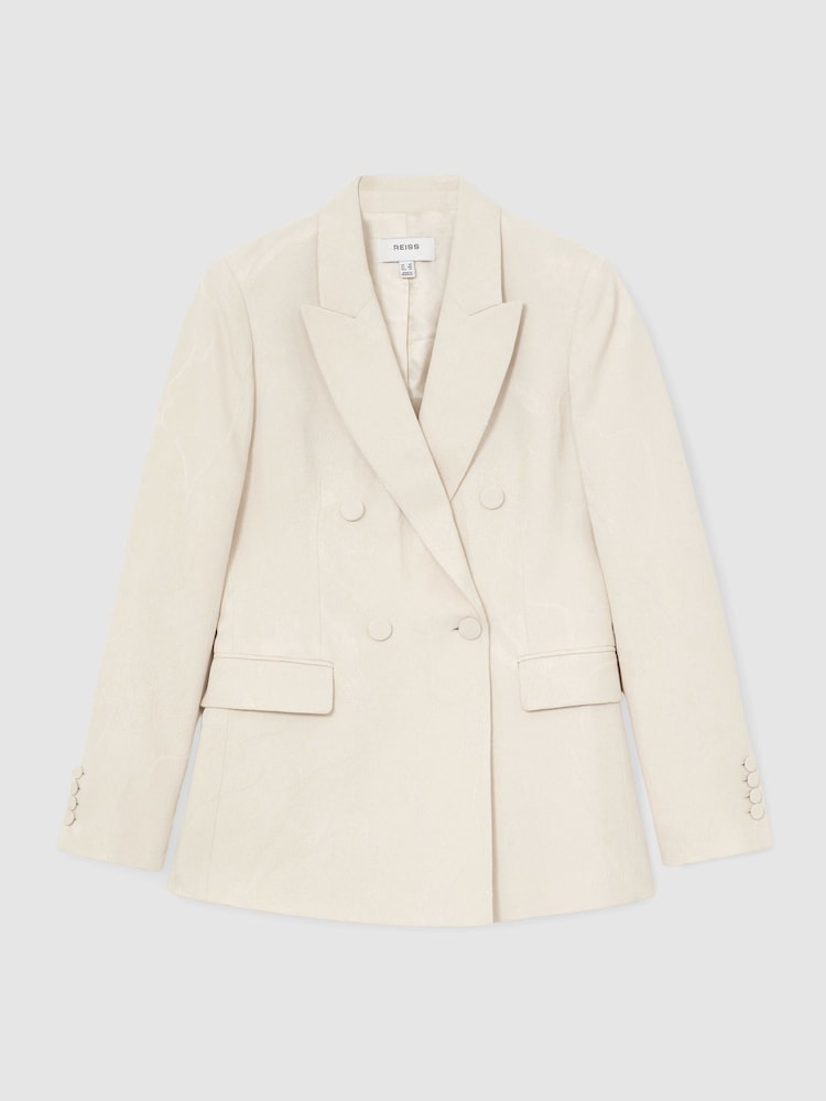 Reiss White Ottie Jacquard Double-Breasted Suit Blazer - Image 2 of 8
