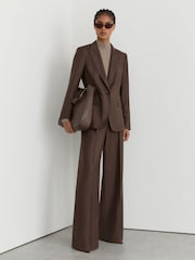 Reiss Mocha Brown Derby Wool-Blend Single-Breasted Blazer - Image 1 of 9