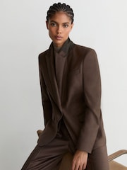 Reiss Mocha Brown Derby Wool-Blend Single-Breasted Blazer - Image 3 of 9