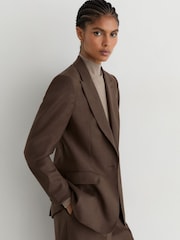 Reiss Mocha Brown Derby Wool-Blend Single-Breasted Blazer - Image 5 of 9