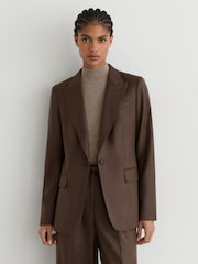 Reiss Mocha Brown Derby Wool-Blend Single-Breasted Blazer - Image 7 of 9