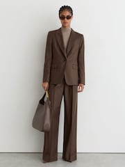 Reiss Mocha Brown Derby Wool-Blend Single-Breasted Blazer - Image 8 of 9