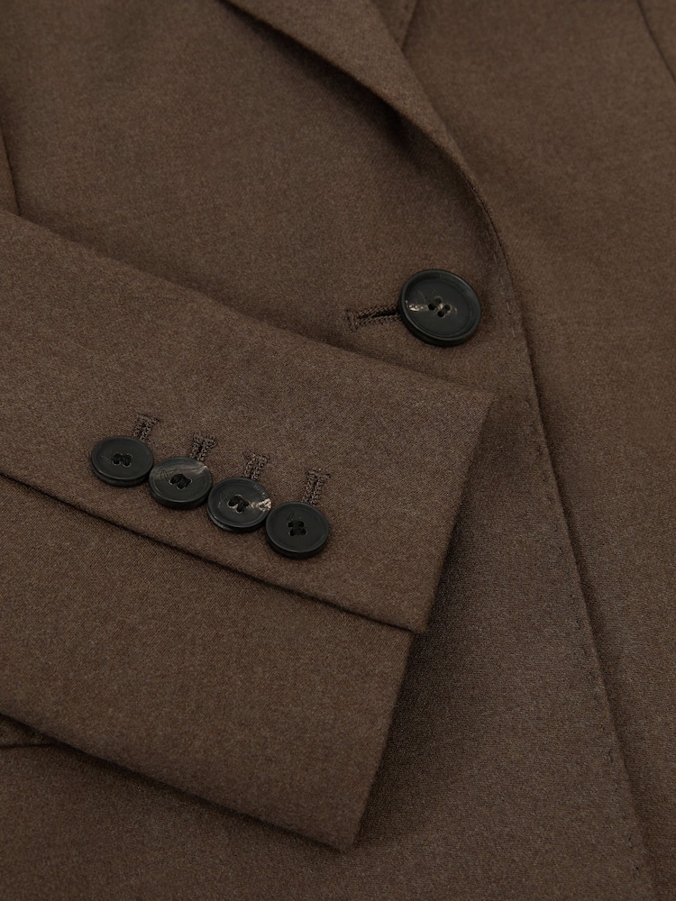 Reiss Mocha Brown Derby Wool-Blend Single-Breasted Blazer - Image 9 of 9 Reiss Mocha Brown Derby Wool-Blend Single-Breasted Blazer - Image 9 of 9