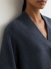 Reiss Slate Blue Blanche 100% Cashmere Shawl-Neck Jumper - Image 1 of 7