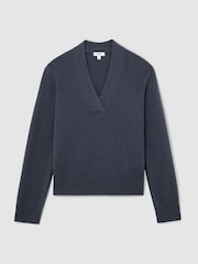 Reiss Slate Blue Blanche 100% Cashmere Shawl-Neck Jumper - Image 2 of 7