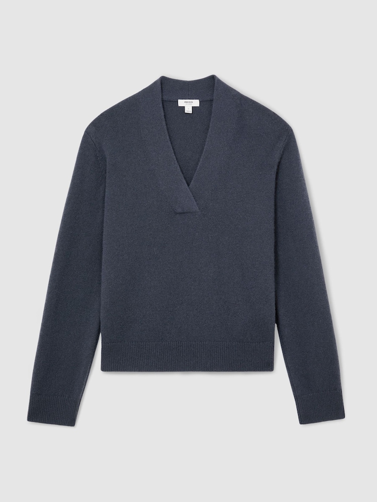 Reiss Slate Blue Blanche 100% Cashmere Shawl-Neck Jumper - Image 2 of 7 Reiss Slate Blue Blanche 100% Cashmere Shawl-Neck Jumper - Image 2 of 7