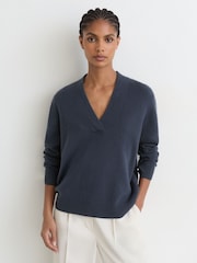Reiss Slate Blue Blanche 100% Cashmere Shawl-Neck Jumper - Image 4 of 7