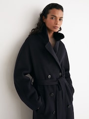 Reiss Navy Marina Petite Wool-Blend Blindseam Double-Breasted Coat - Image 4 of 9